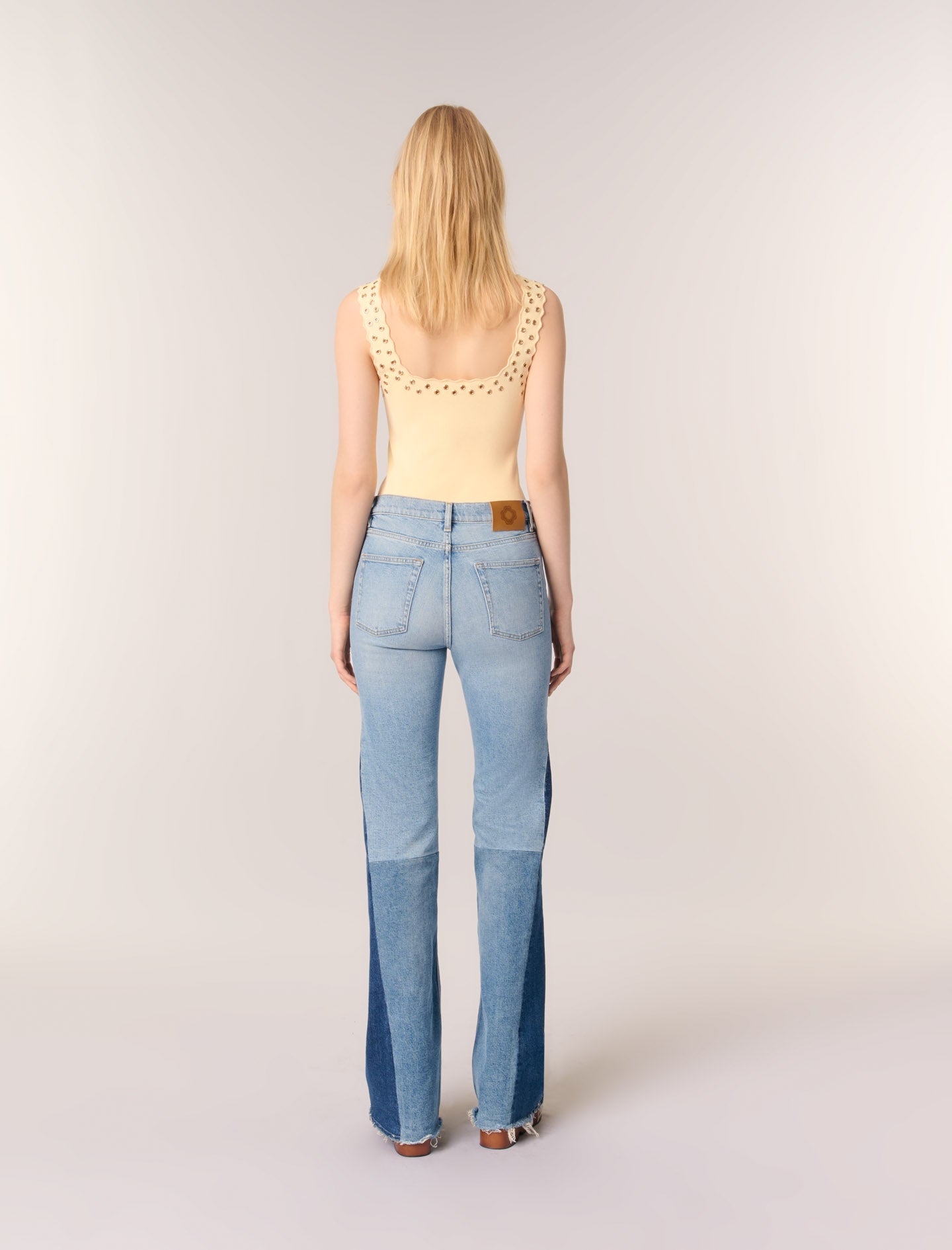 Yellow-Knit eyelet top