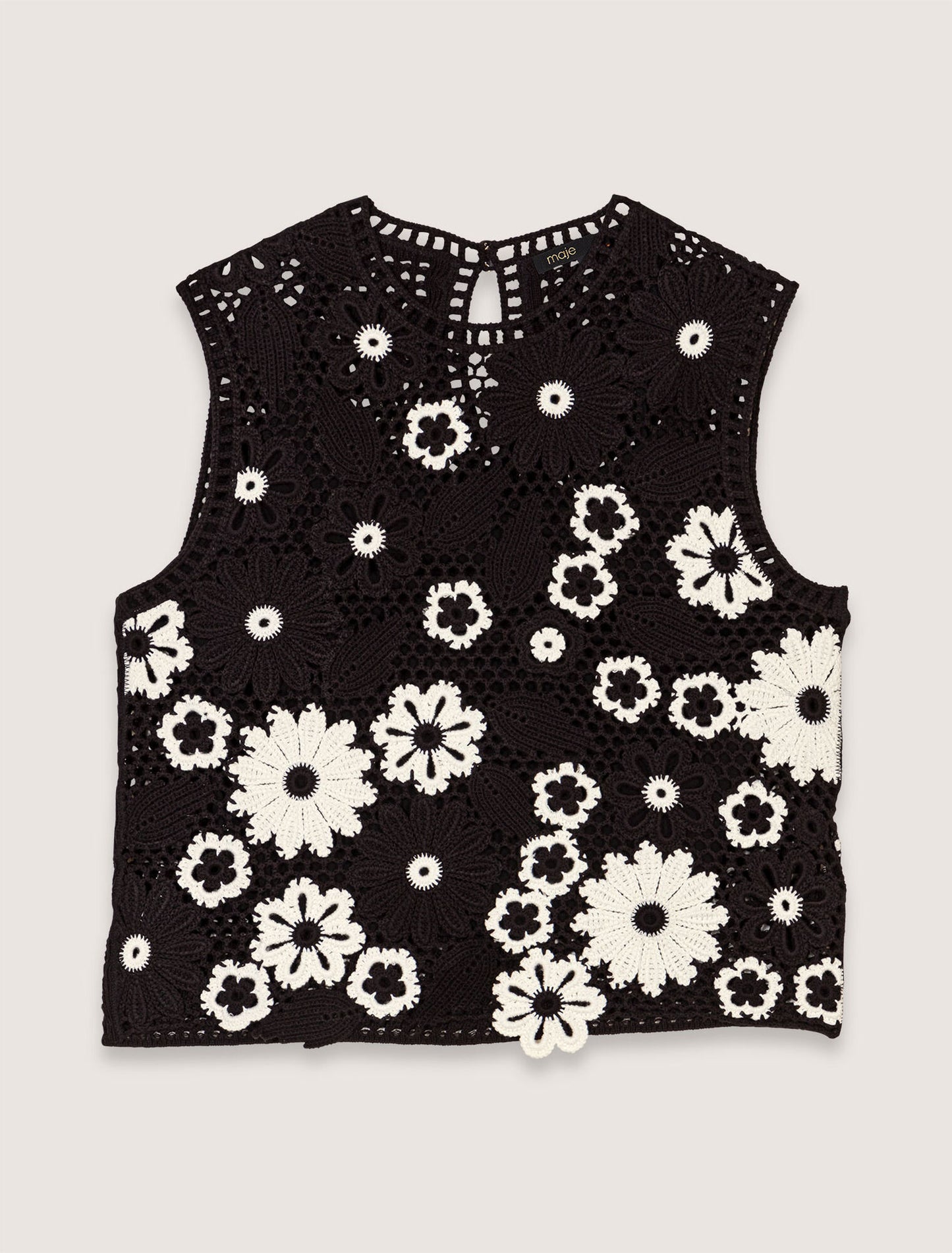 Black / White-Floral crochet top