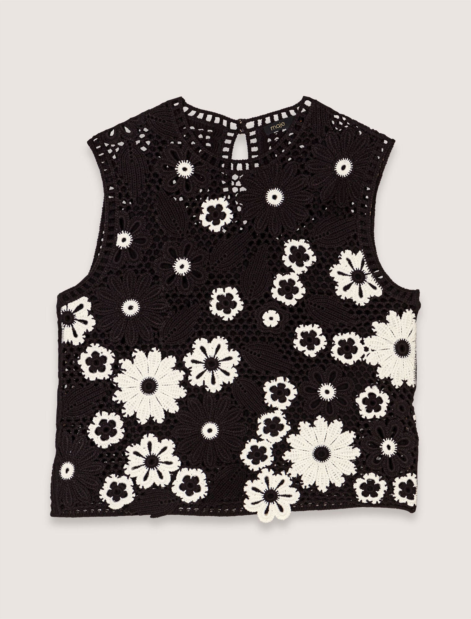 Black / White-Floral crochet top