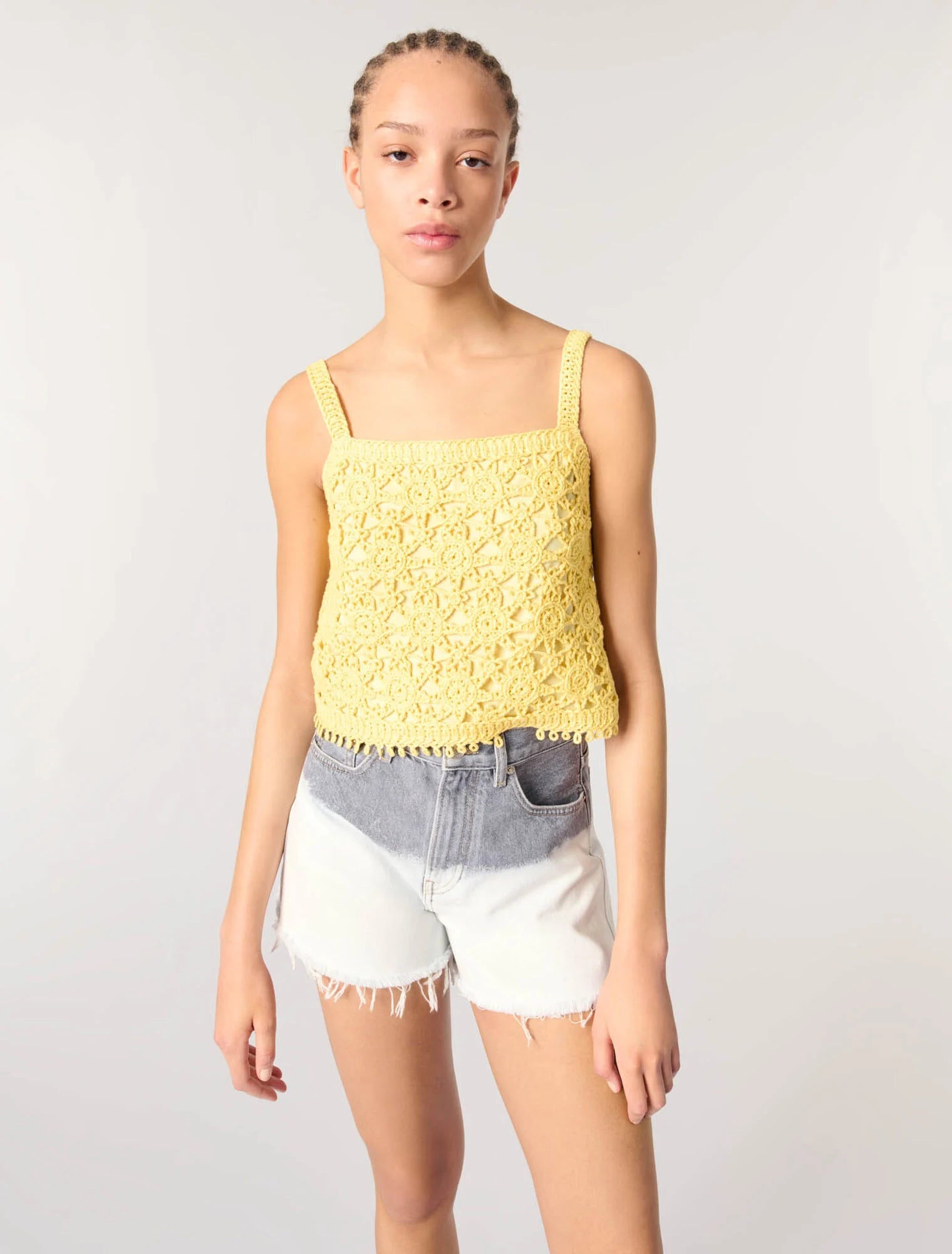 Yellow banana-Crochet-knit top