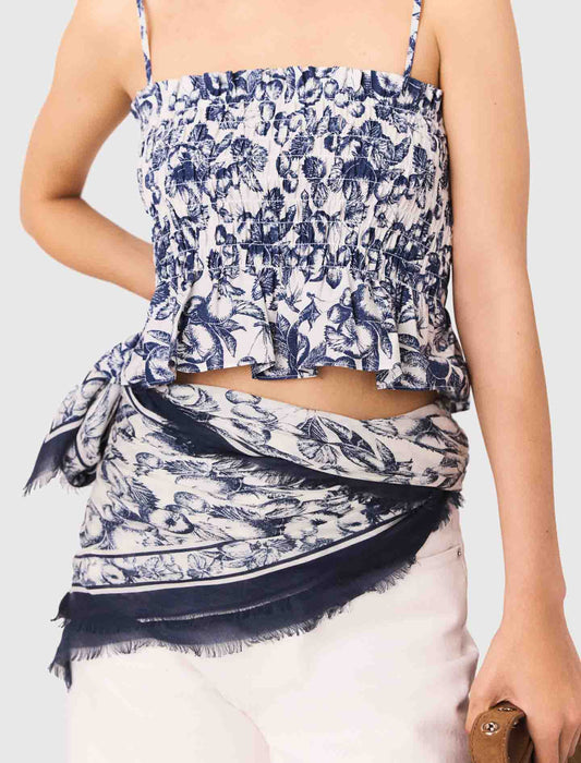 Printed smocked top
