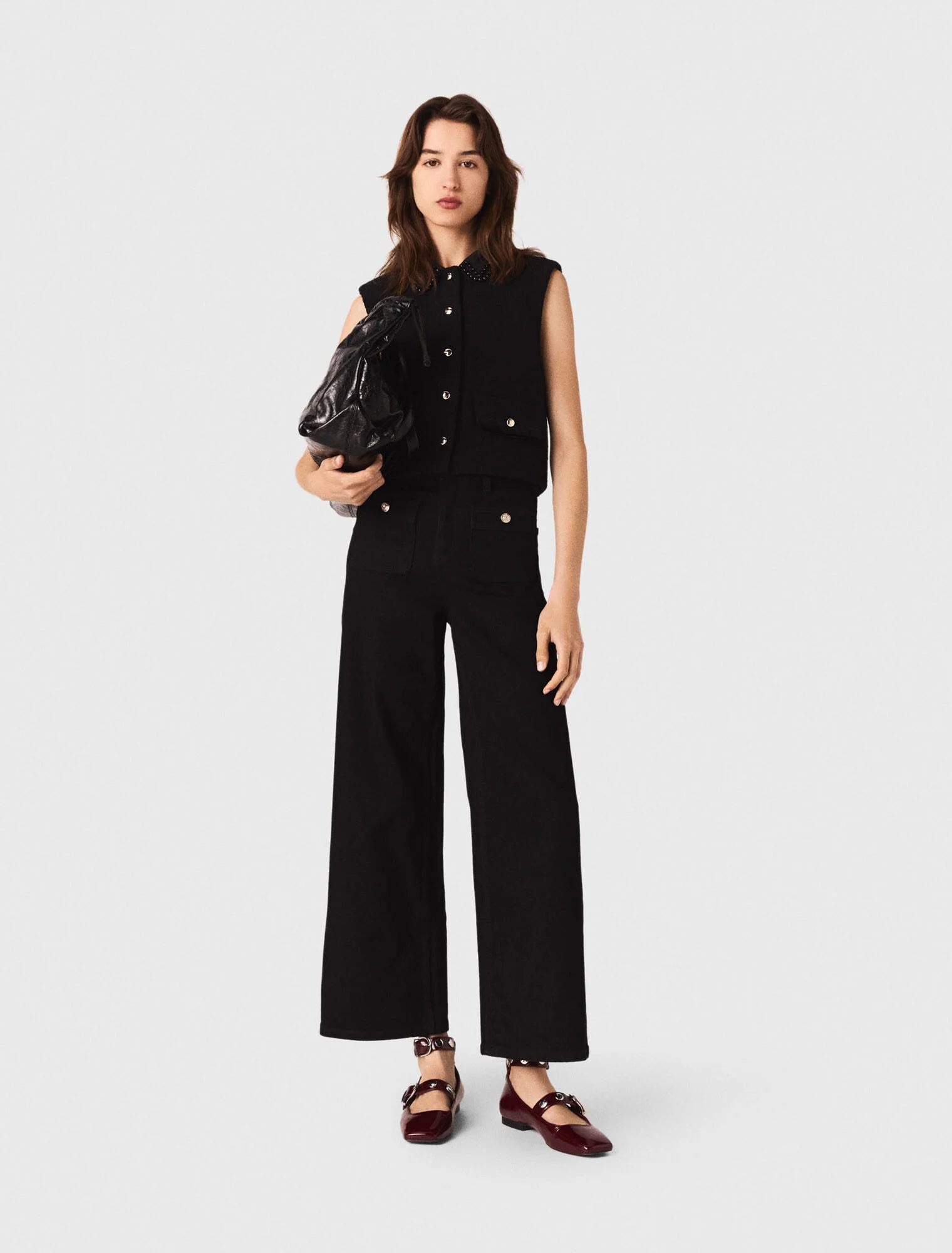 Tweed top with velvet trim