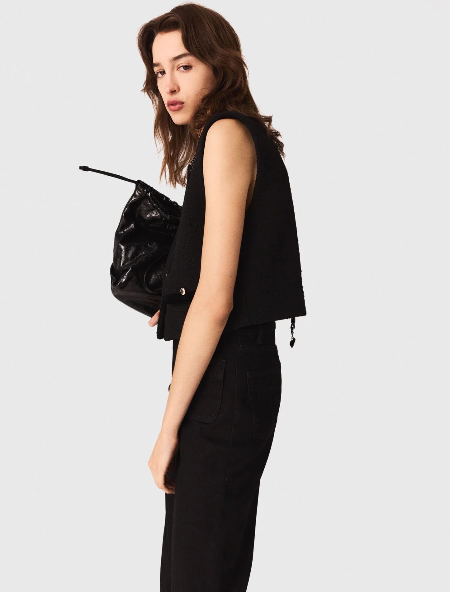 Tweed top with velvet trim