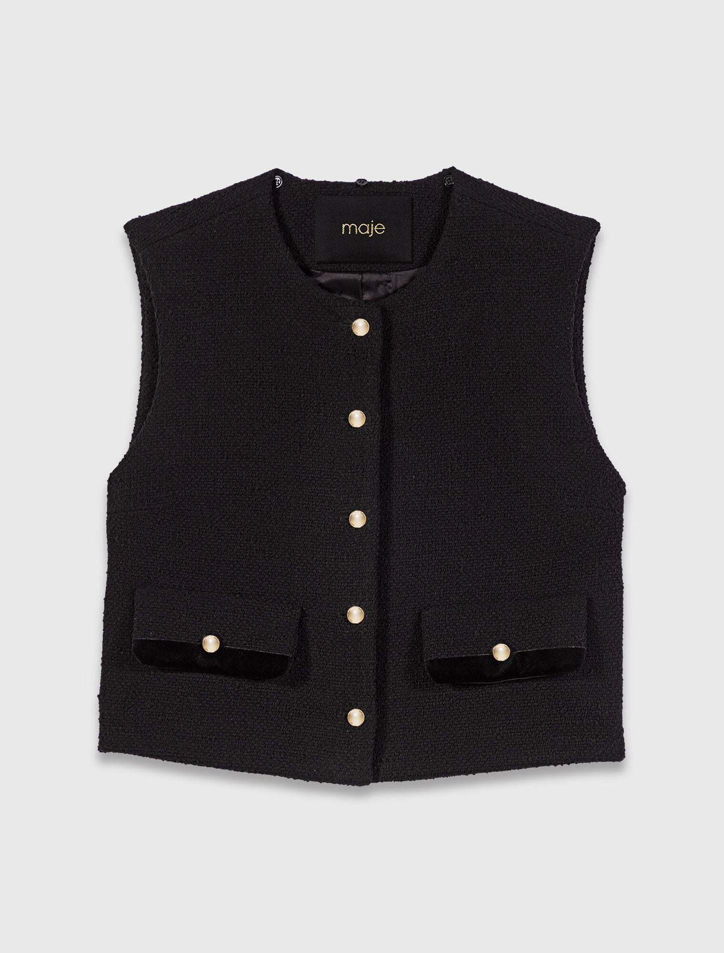 Tweed top with velvet trim