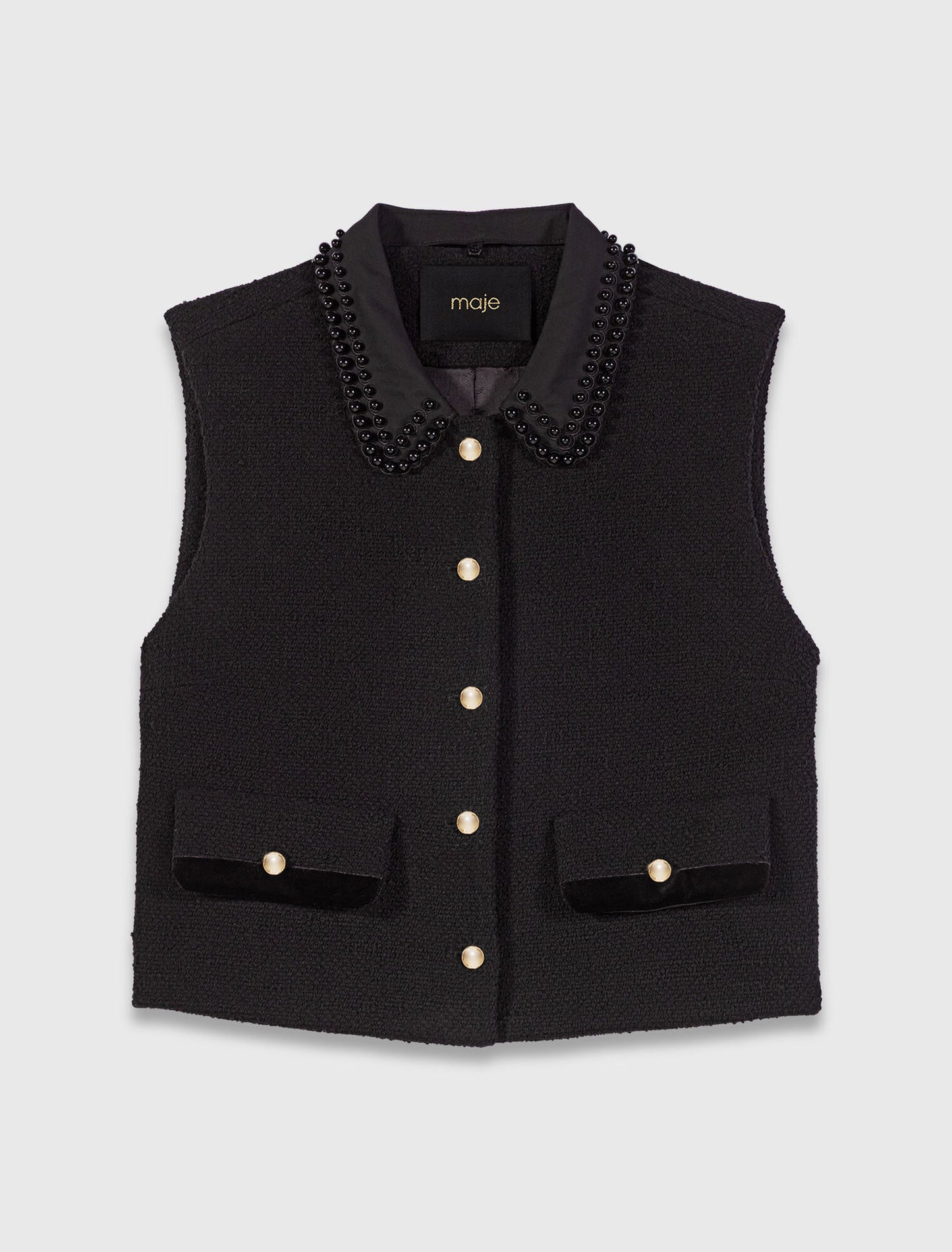 Tweed top with velvet trim