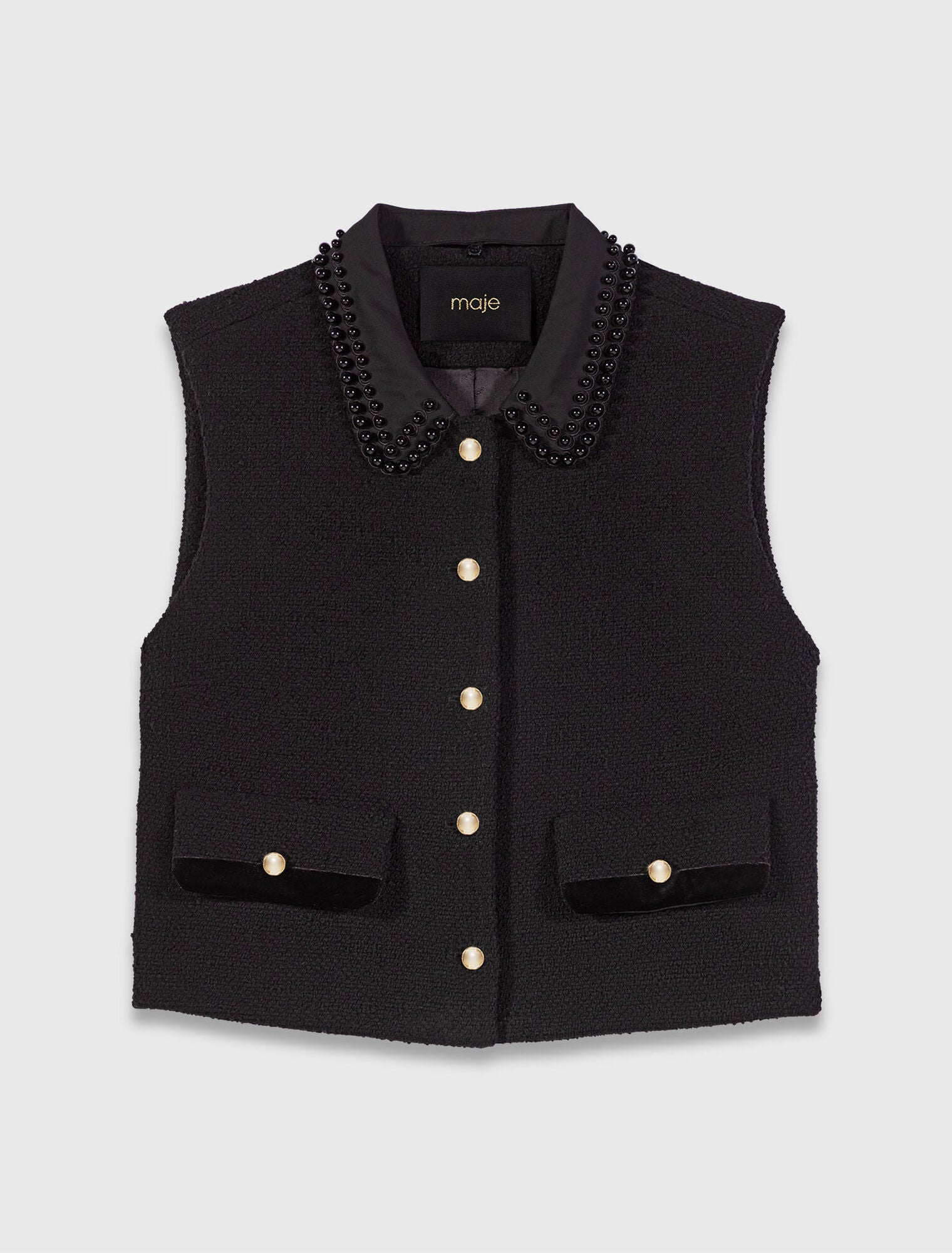 Tweed top with velvet trim