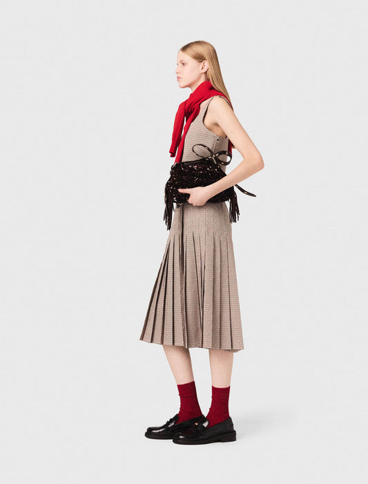 Checked diamanté strappy top Brown