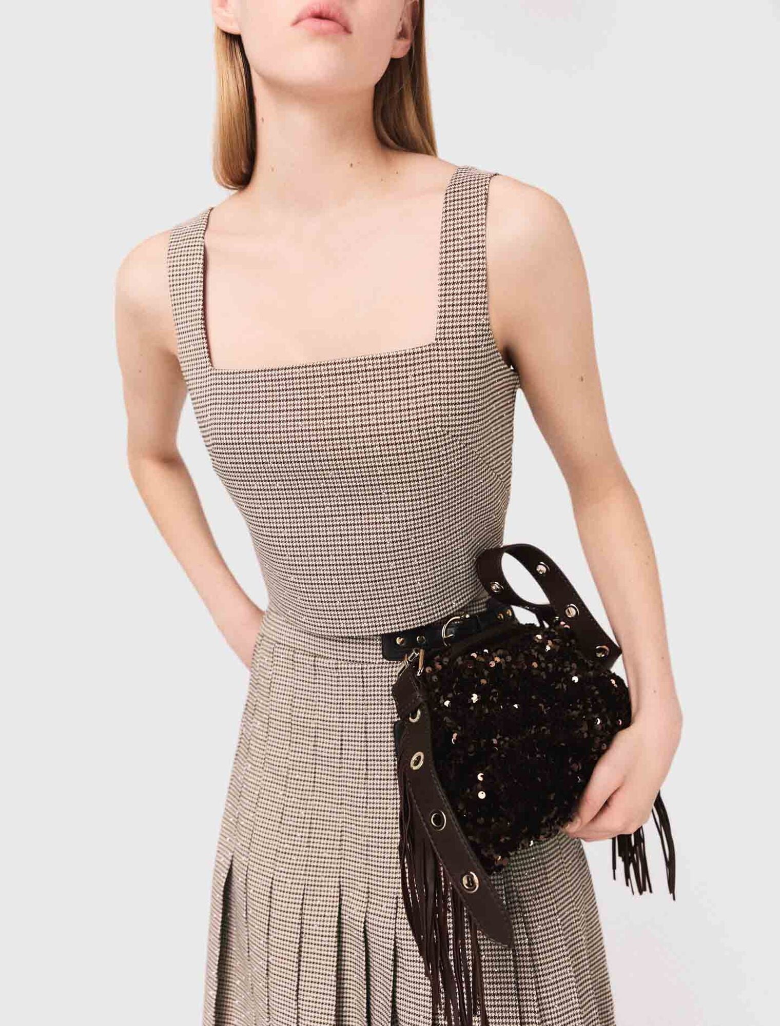 Checked diamanté strappy top Brown