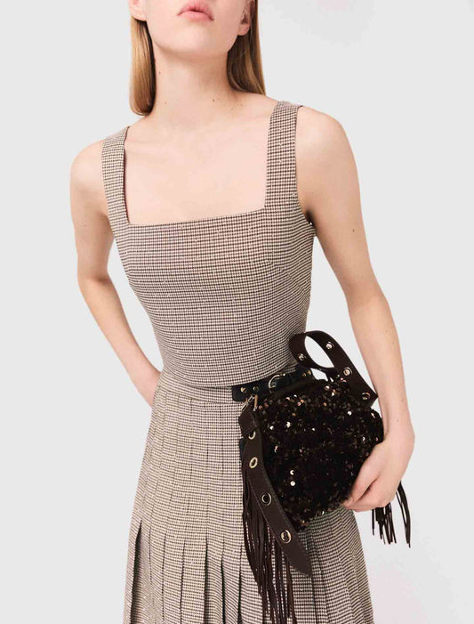 Checked diamanté strappy top Brown