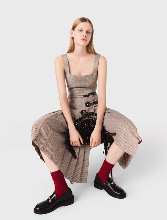 Checked diamanté strappy top Brown