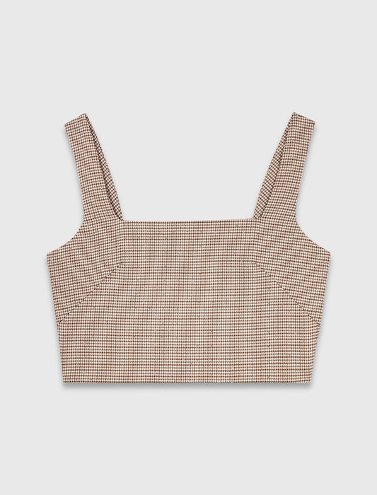 Checked diamanté strappy top Brown