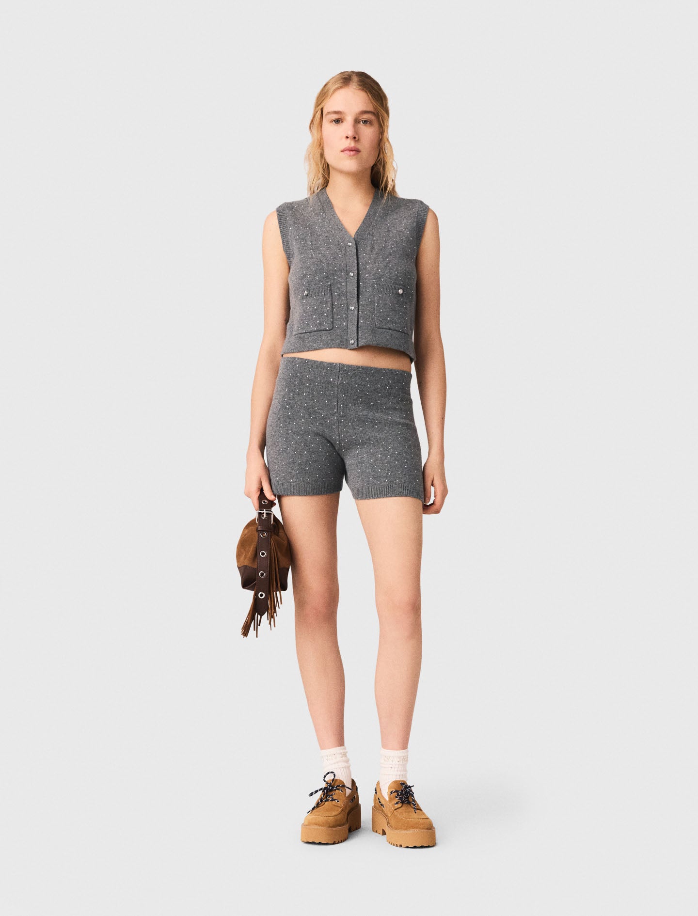 Rhinestone Knit Top GREY