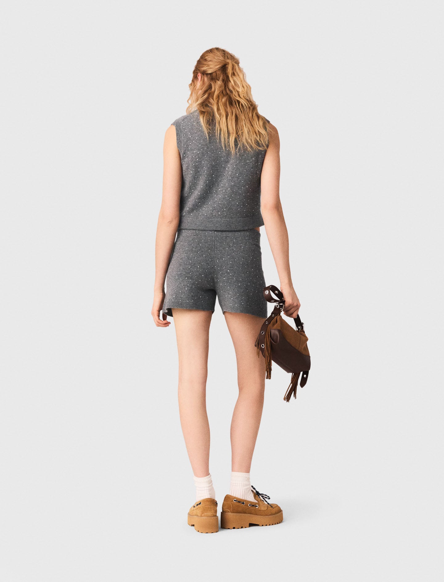 Rhinestone Knit Top GREY
