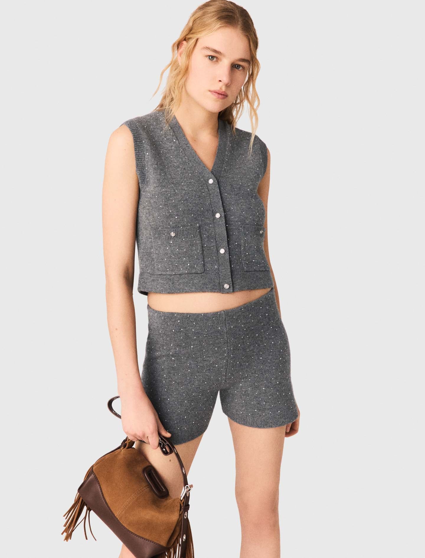 Rhinestone Knit Top GREY