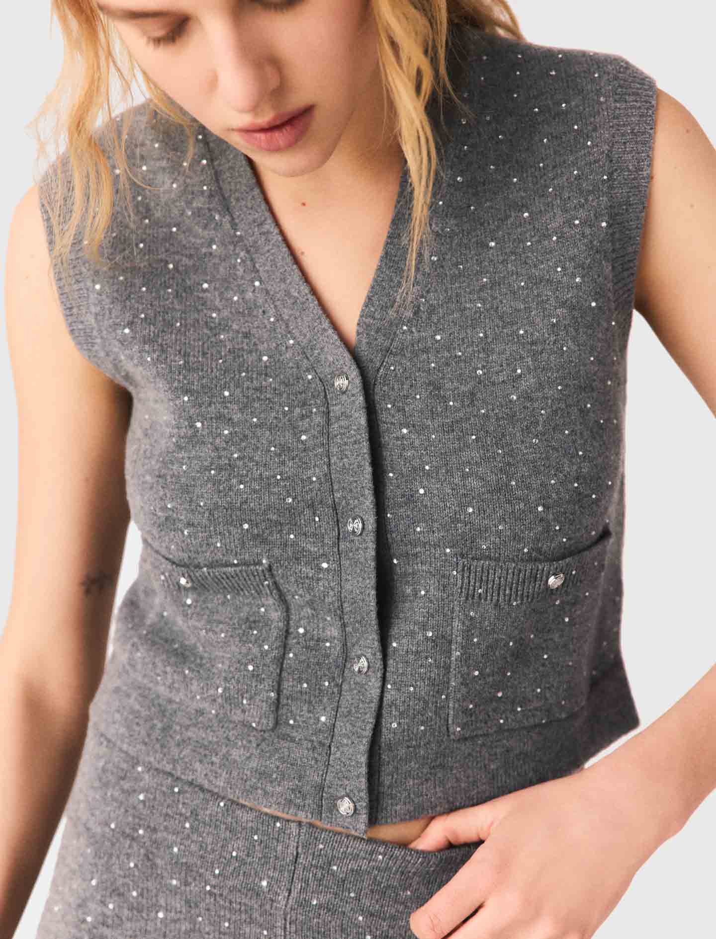 Rhinestone Knit Top GREY