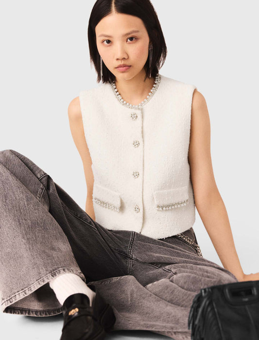 Beaded Tweed Jacket Ecru