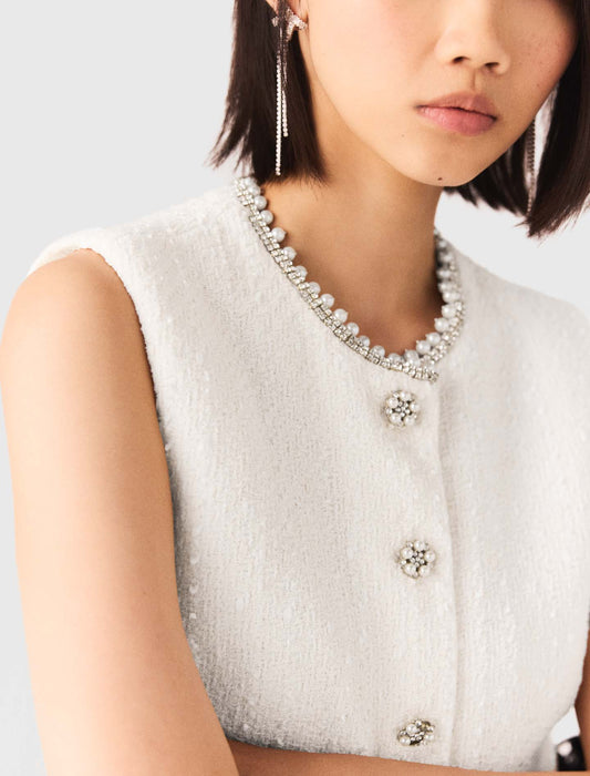 Beaded Tweed Jacket Ecru