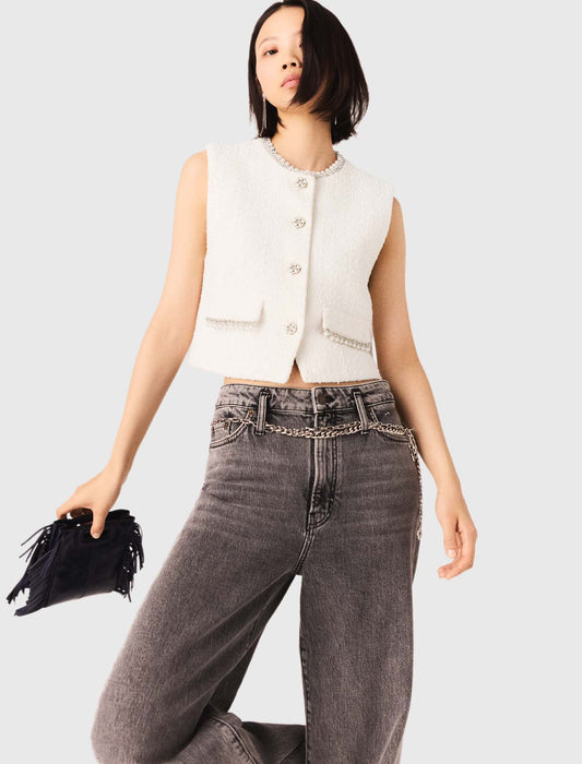 Beaded Tweed Jacket Ecru