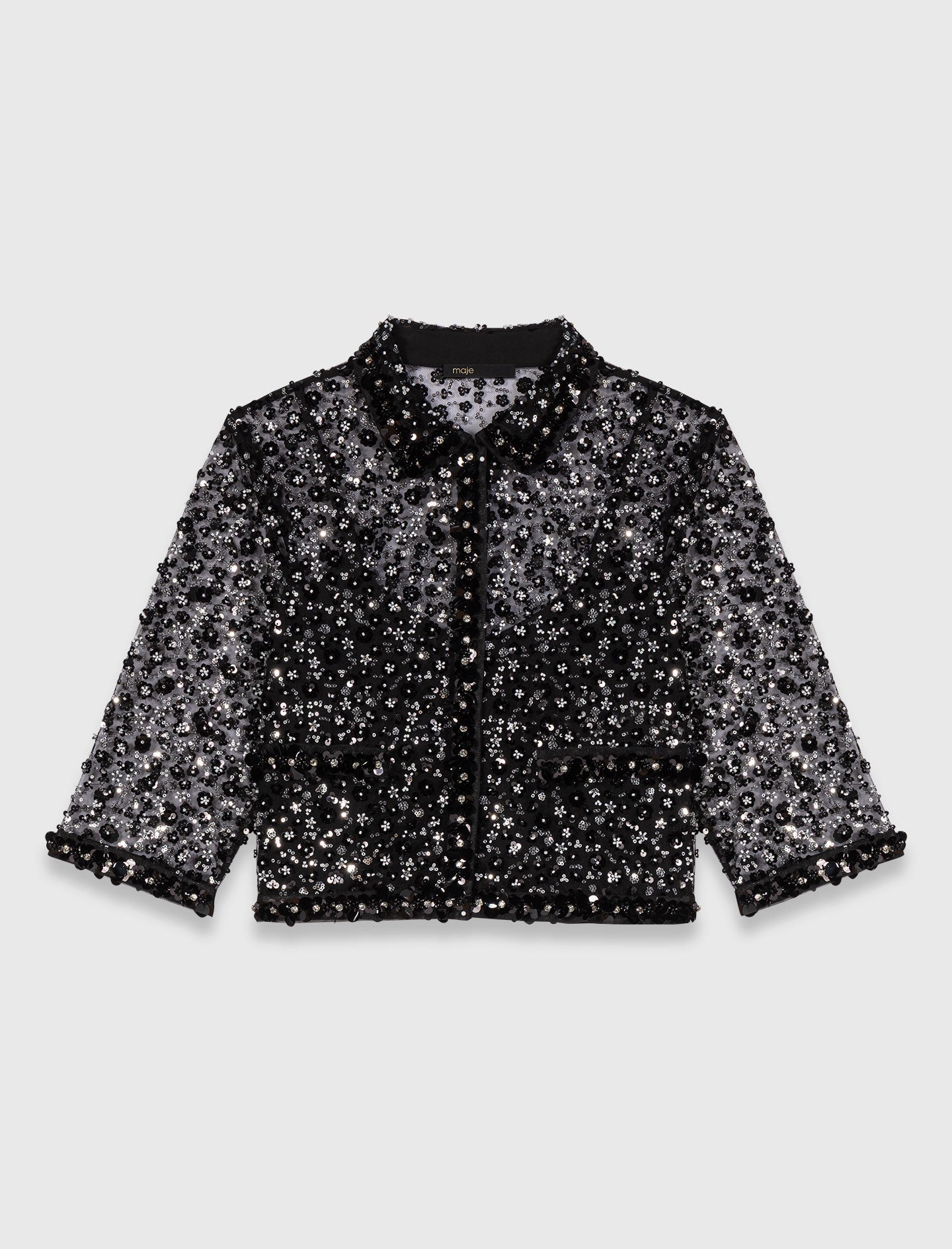 Floral Rhinestone Polo BLACK
