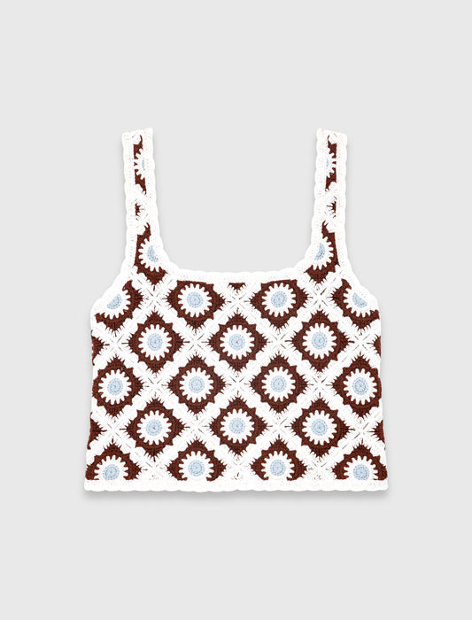 Floral Crochet Top Brown/Blue