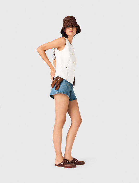 Embroidered Linen-Blend Jacket White