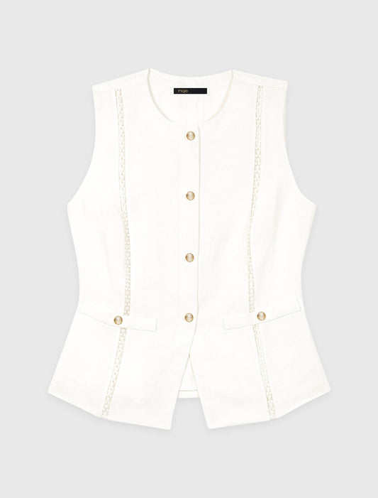 Embroidered Linen-Blend Jacket White