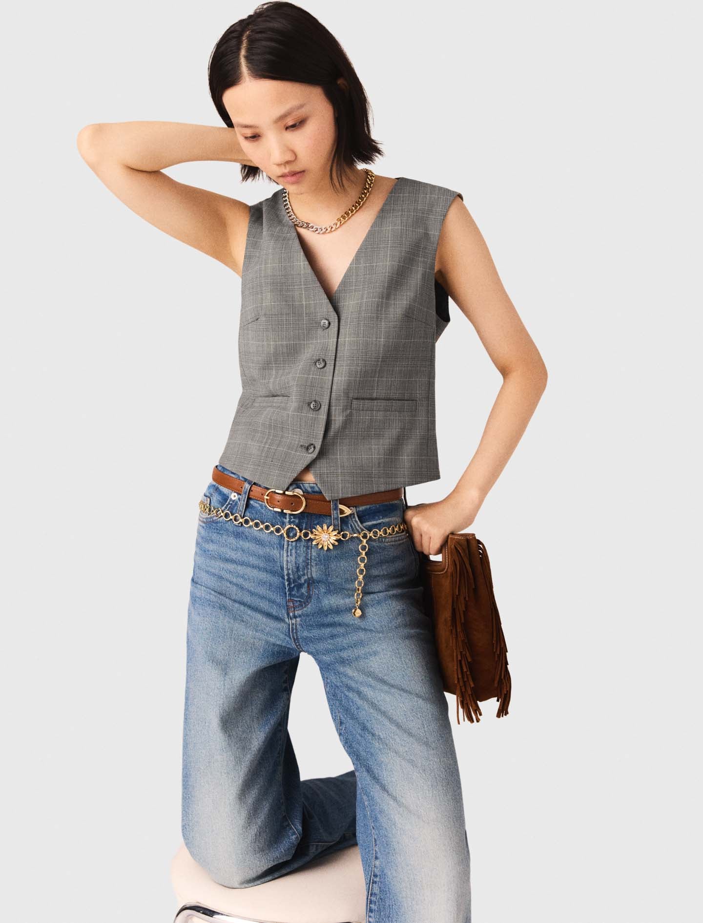 Checked Tailored Jacket GREY