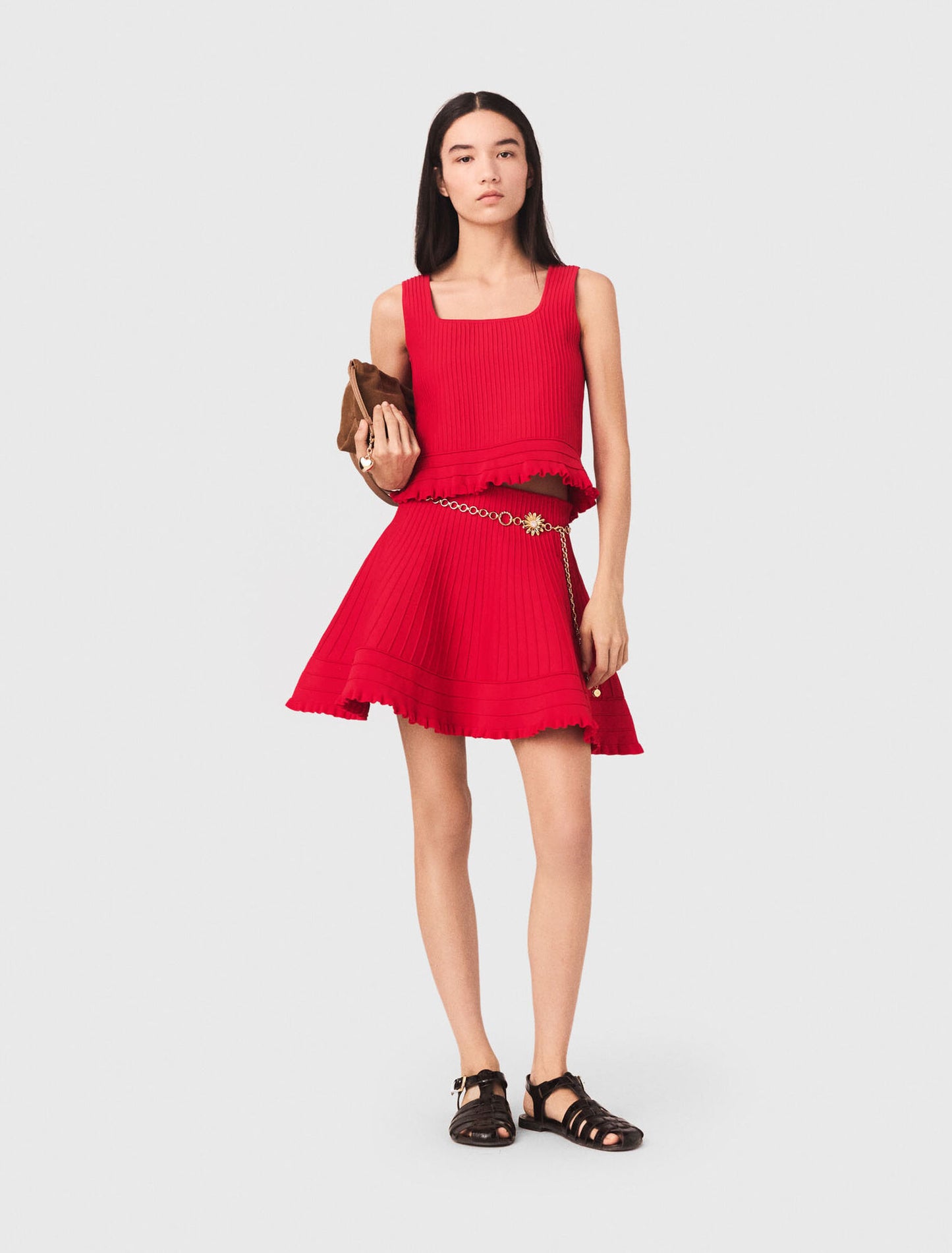 Ruffled Knit Top Red