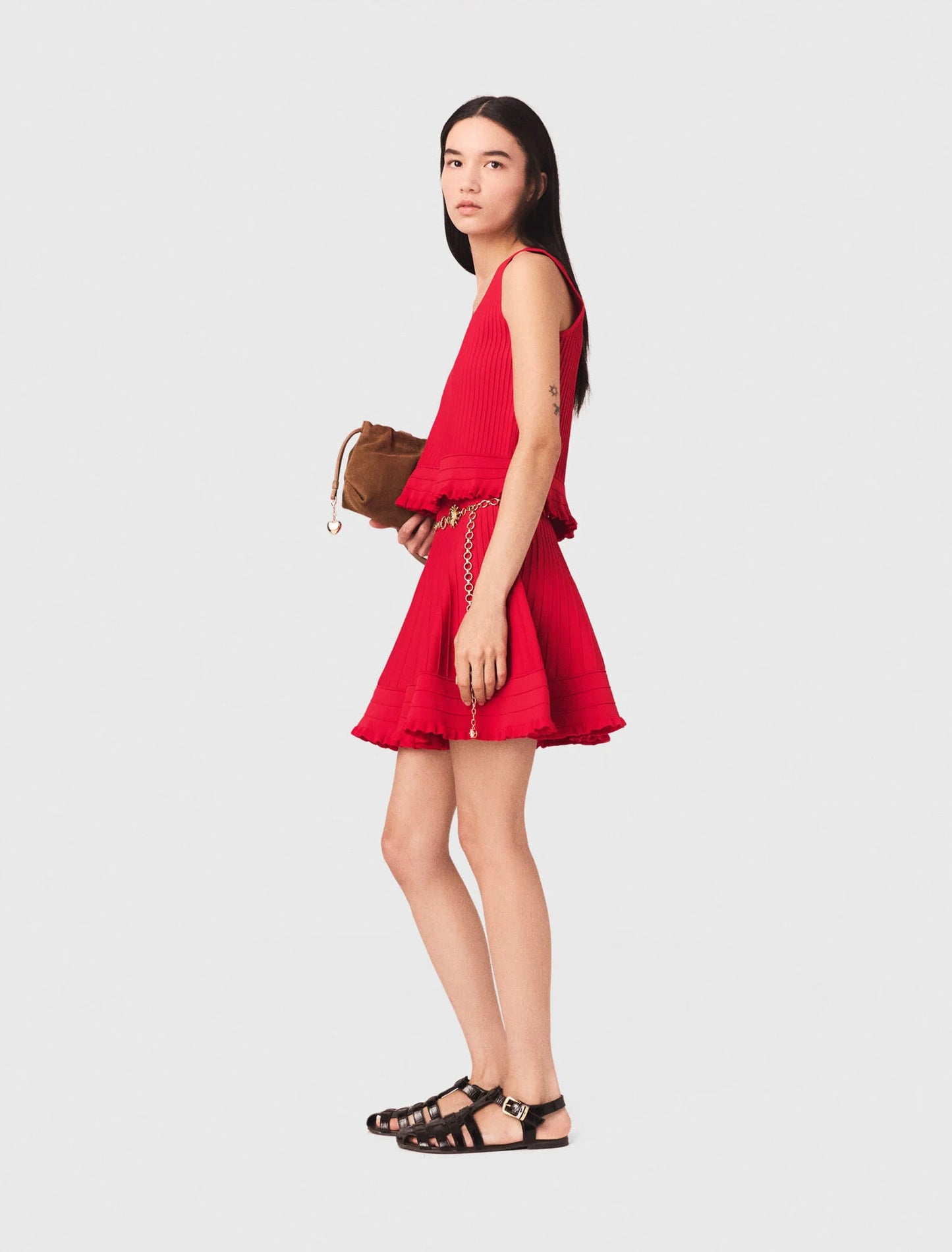 Ruffled Knit Top Red