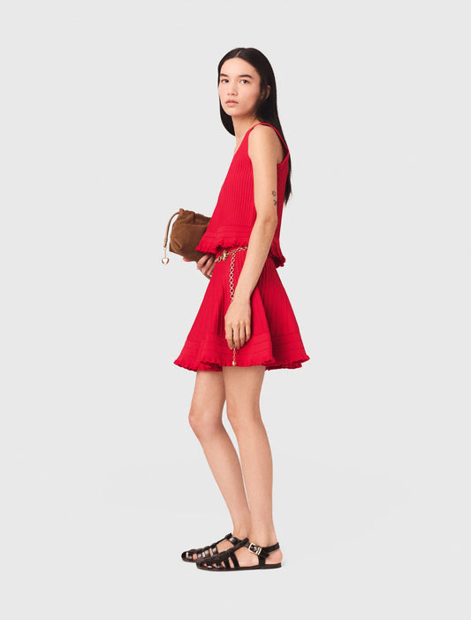 Ruffled Knit Top Red
