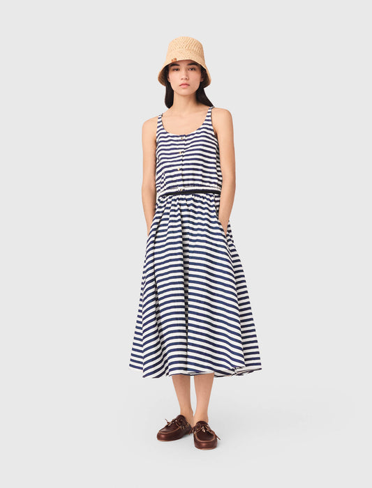 Linen-Blend Top White/Blue