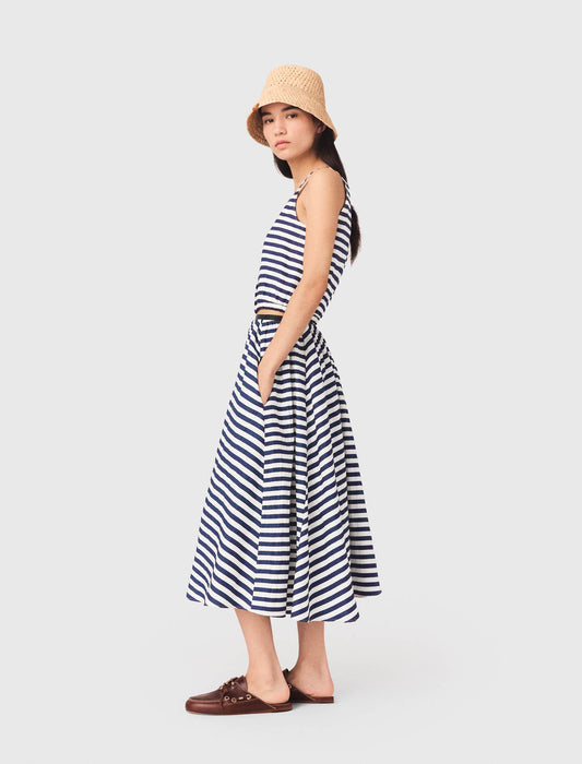 Linen-Blend Top White/Blue