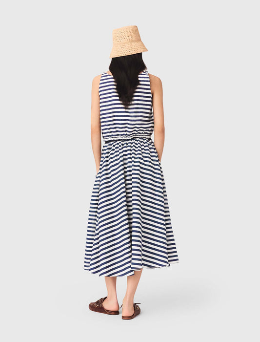 Linen-Blend Top White/Blue