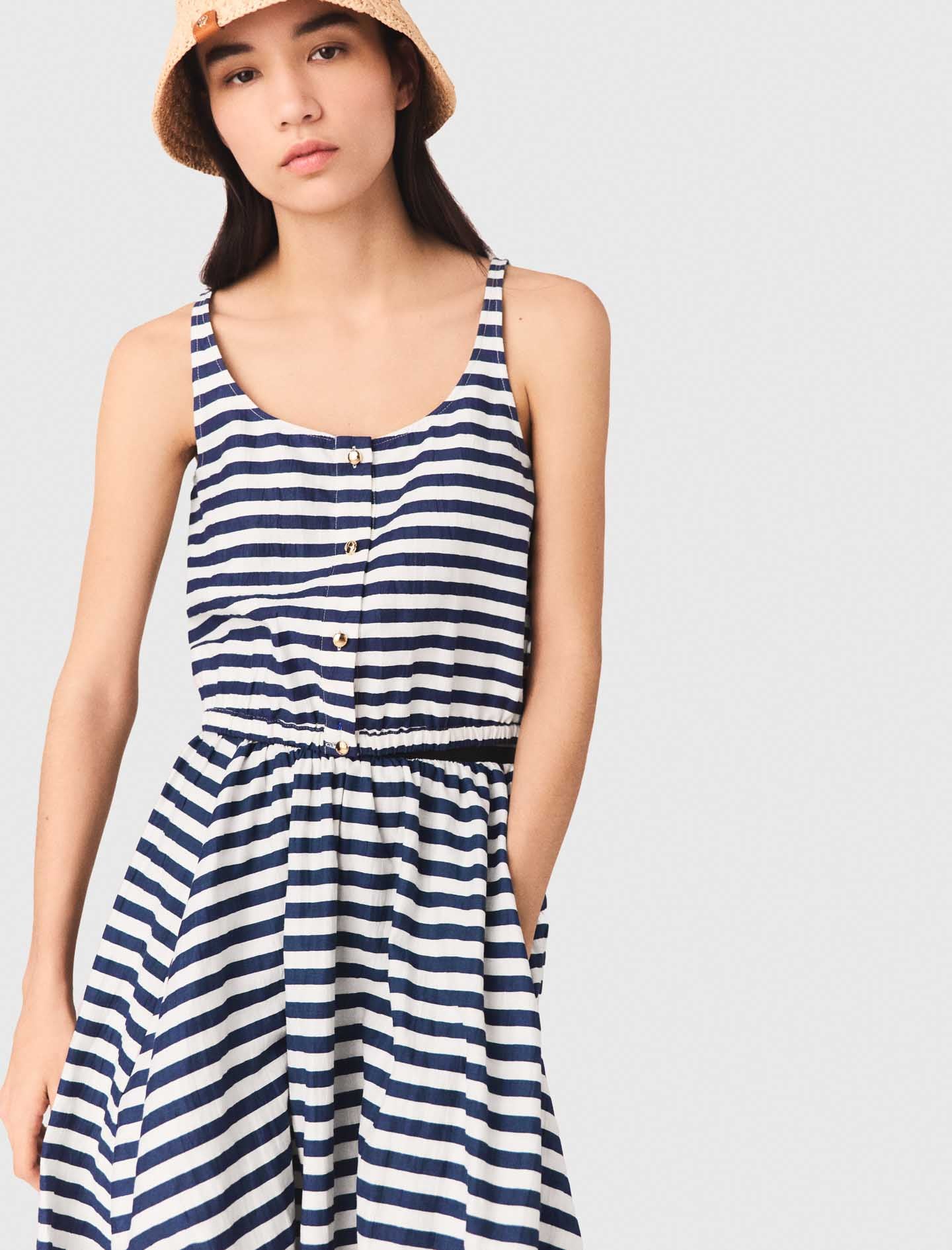 Linen-Blend Top White/Blue