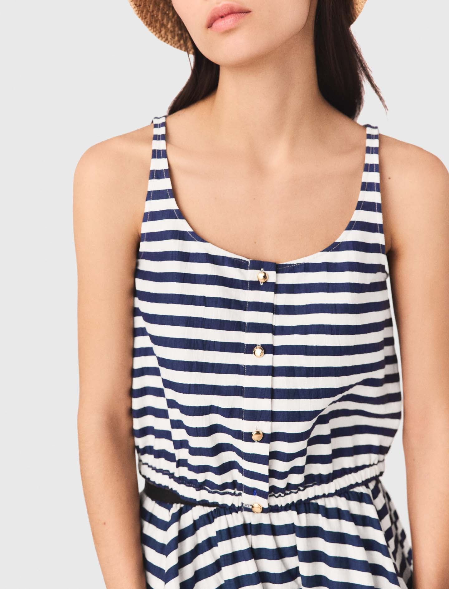 Linen-Blend Top White/Blue