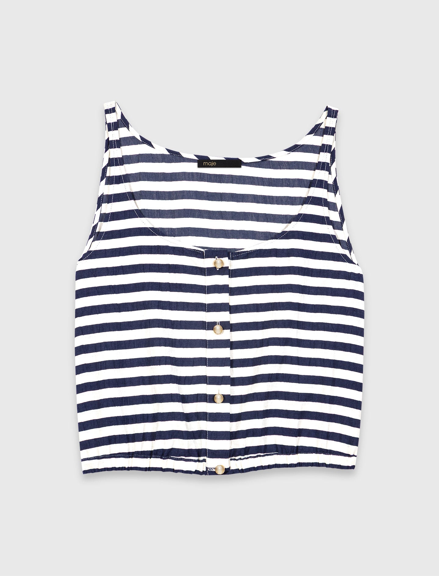 Linen-Blend Top White/Blue