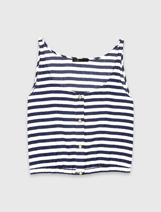 Linen-Blend Top White/Blue
