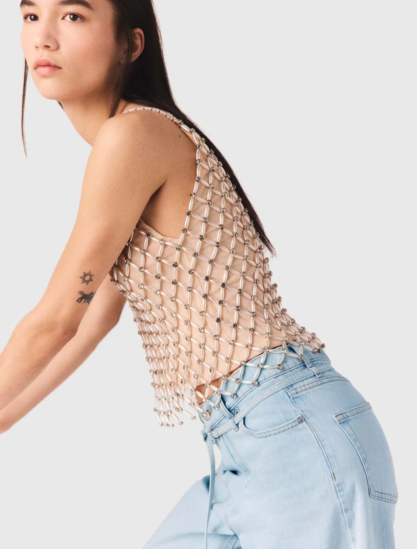 Beaded Top With Lining Ecru