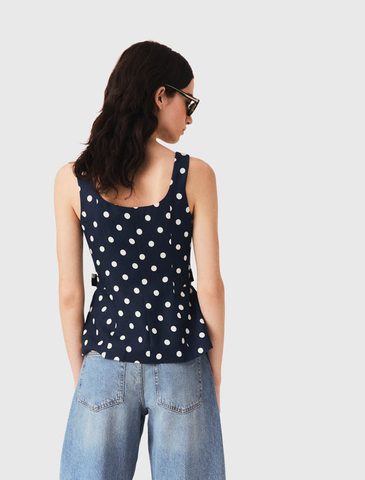 Long linen blend jacket Navy Dots Print