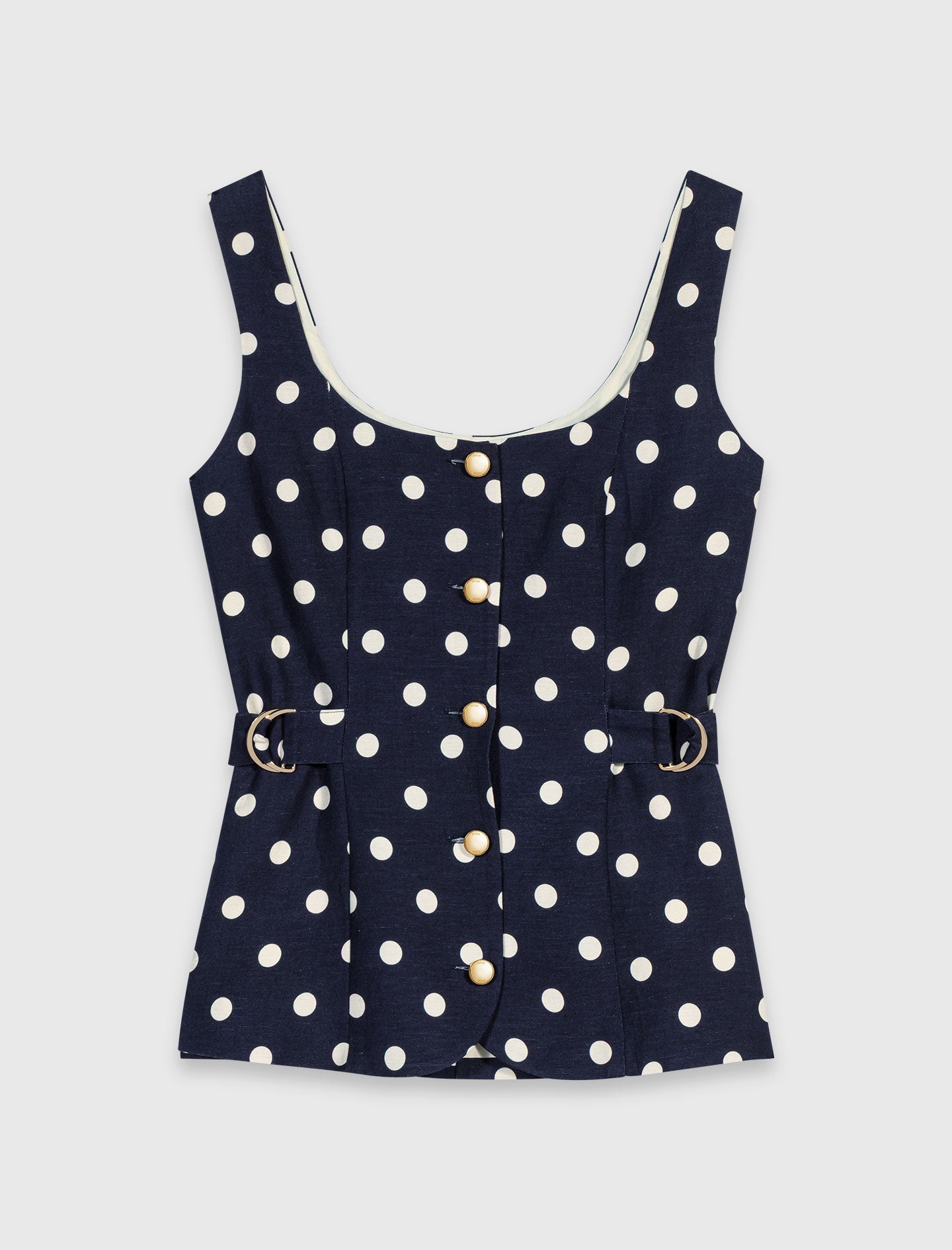 Long linen blend jacket Navy Dots Print
