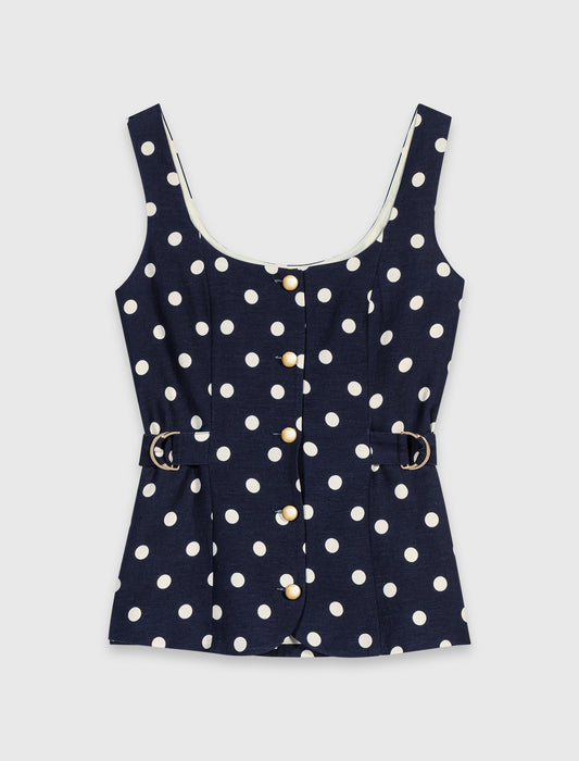 Long linen blend jacket Navy Dots Print