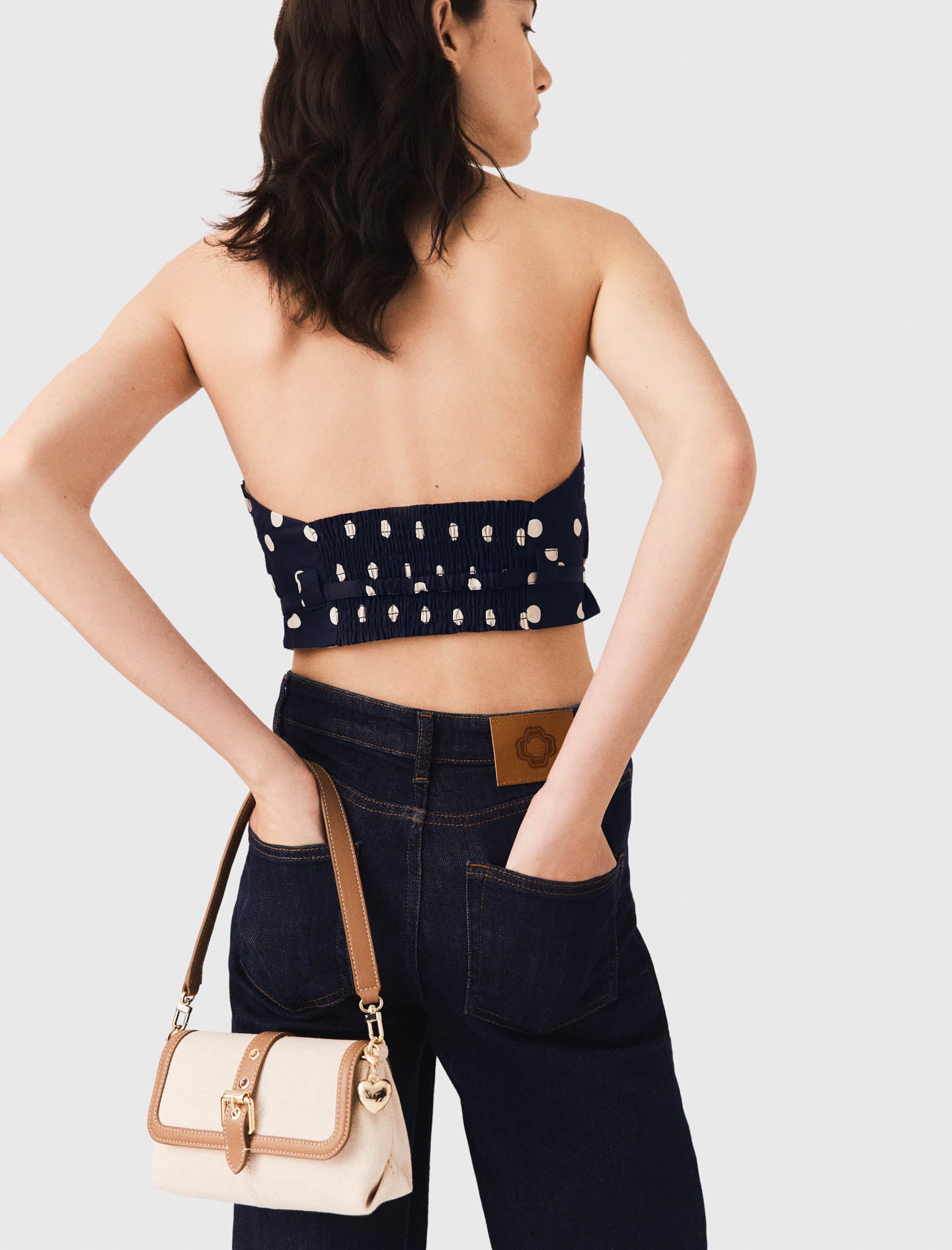 Backless linen blend top Navy Dots Print