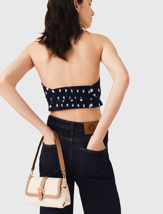 Backless linen blend top Navy Dots Print