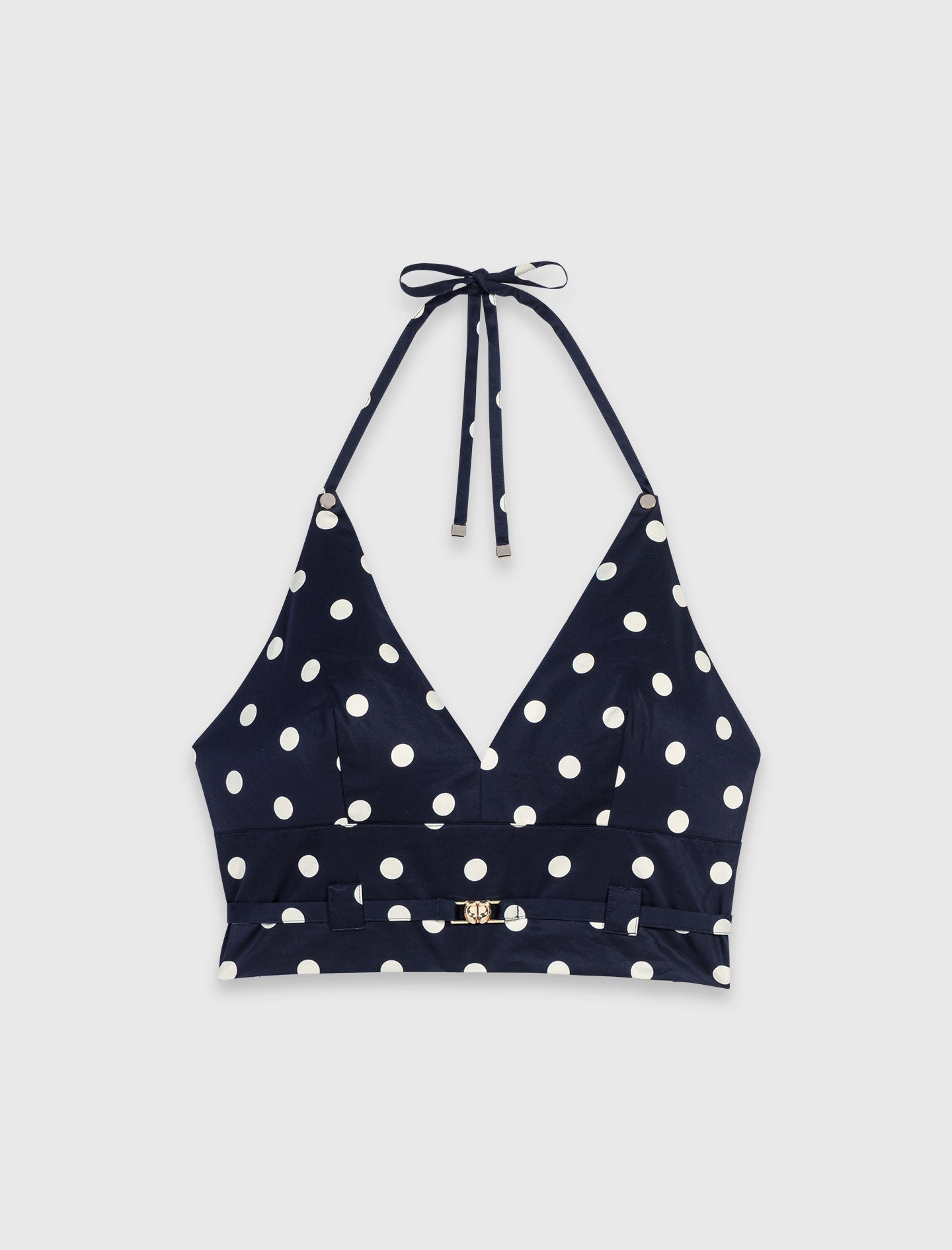 Backless linen blend top Navy Dots Print