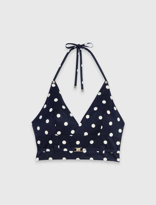 Backless linen blend top Navy Dots Print