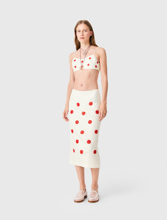 Embroidered linen and silk crop top White