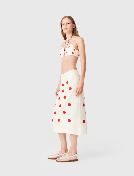 Embroidered linen and silk crop top White