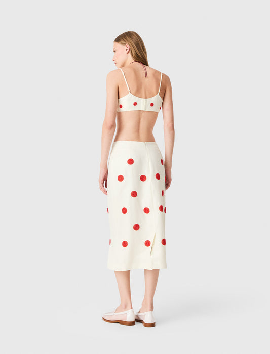Embroidered linen and silk crop top White