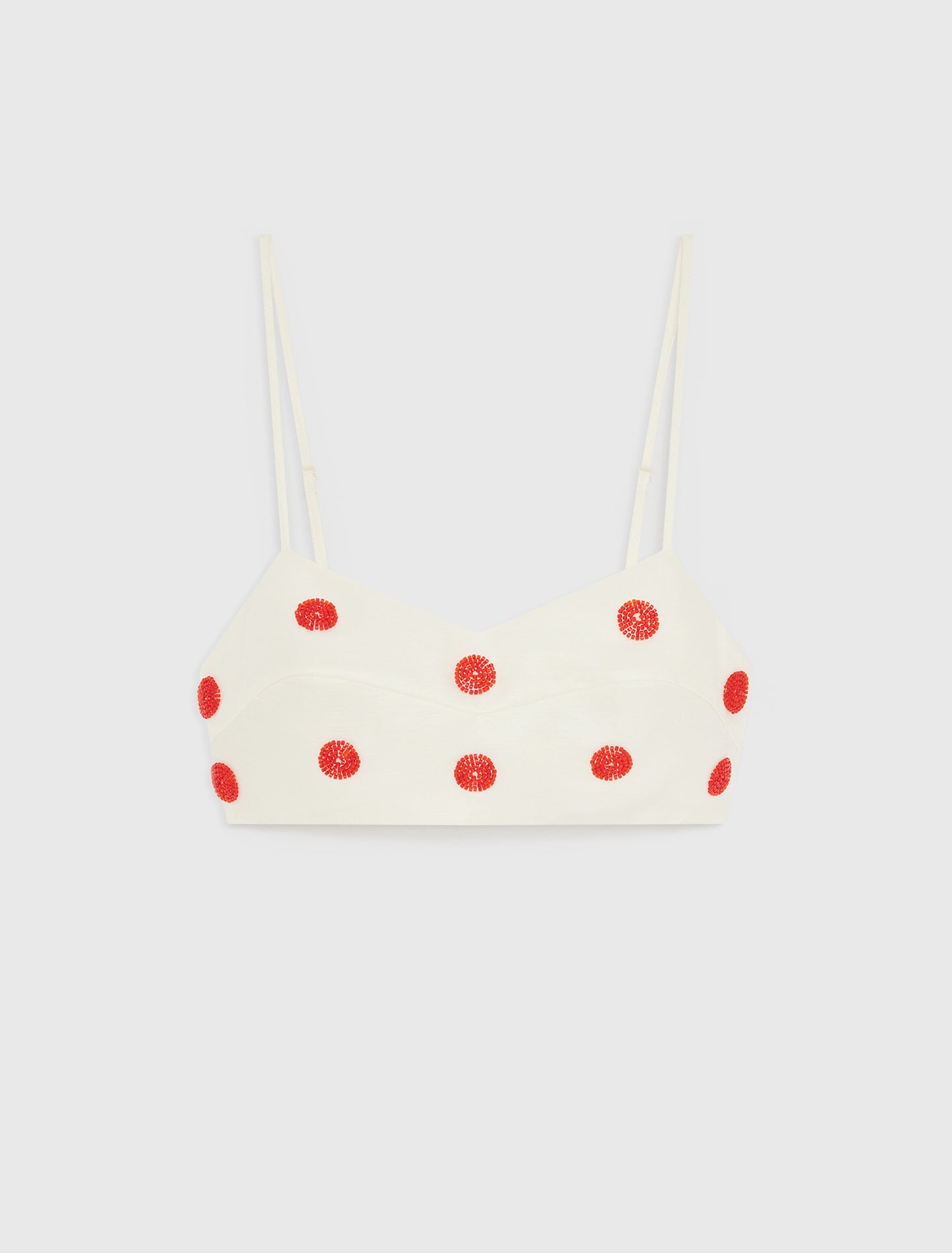 Embroidered linen and silk crop top White