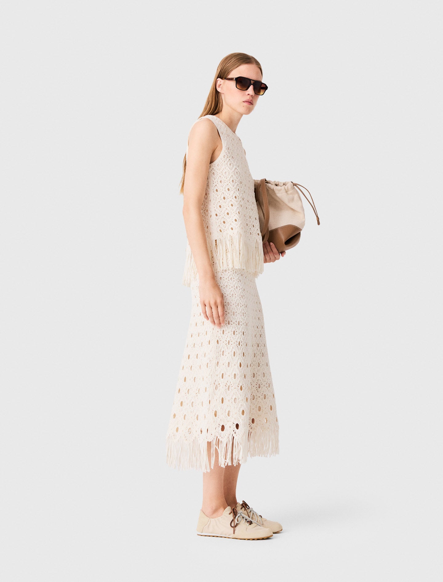 Fringed crochet top Ecru